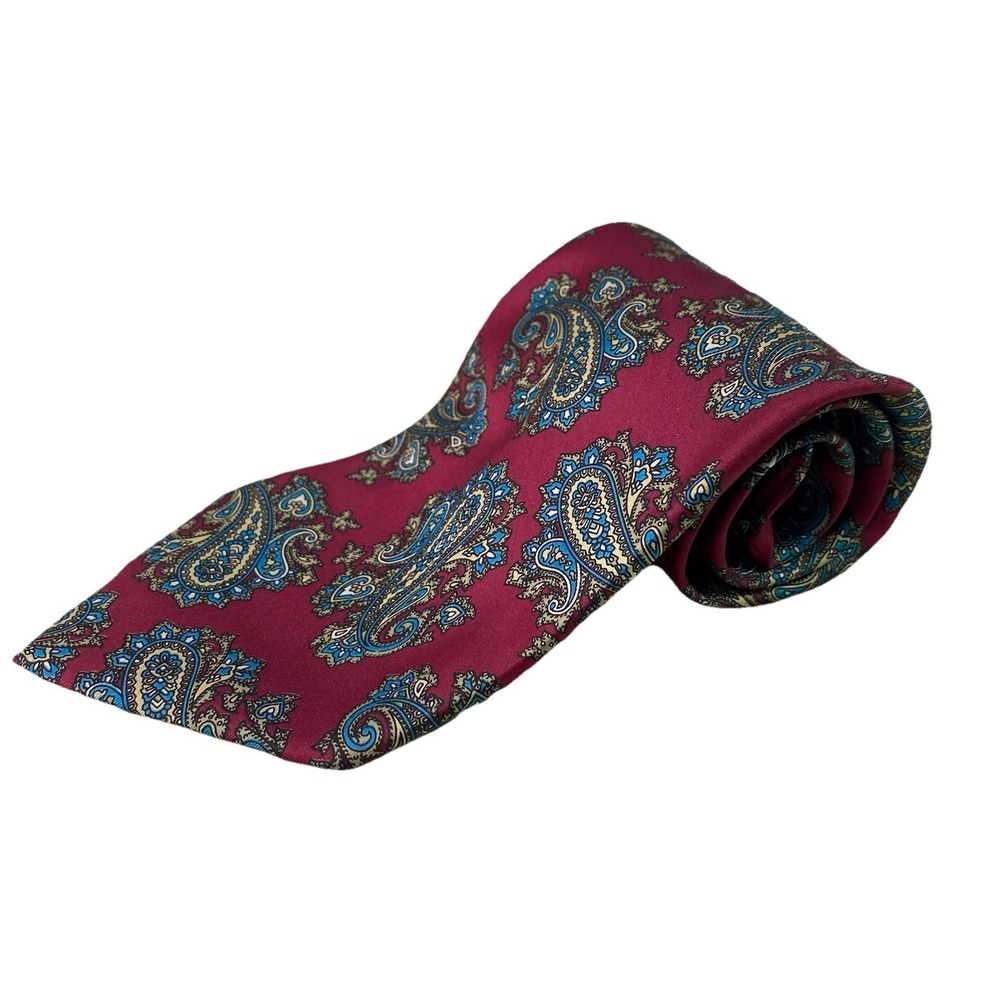 Emilio Romano Men Burgundy/Yellow/Blue Handmade In Italy 100% Silk Necktie 58x4"